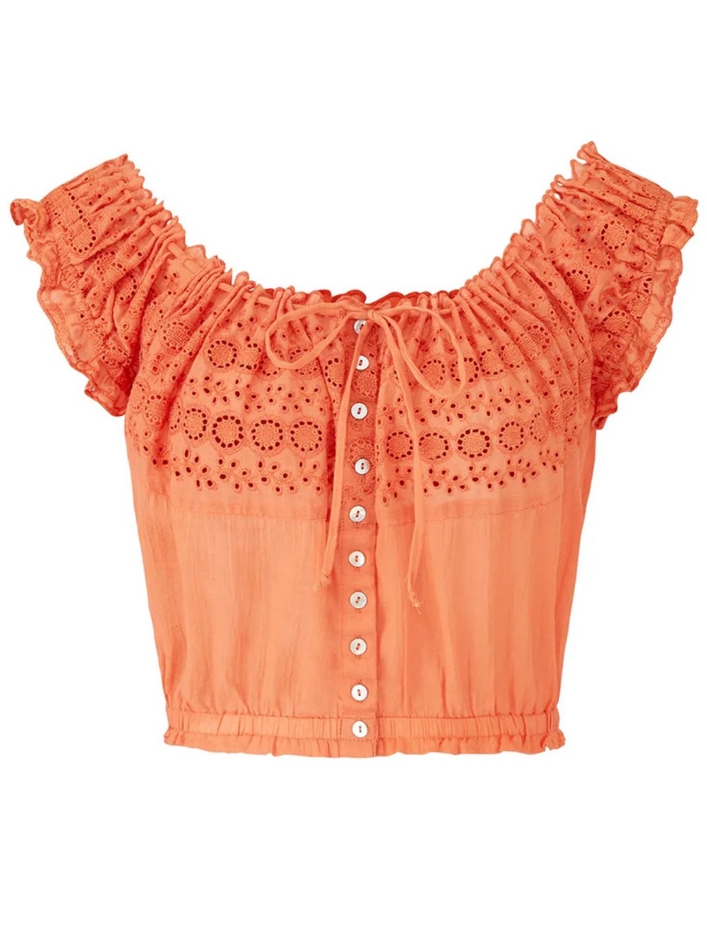 Vibrant Orange Cropped Button-Front Top